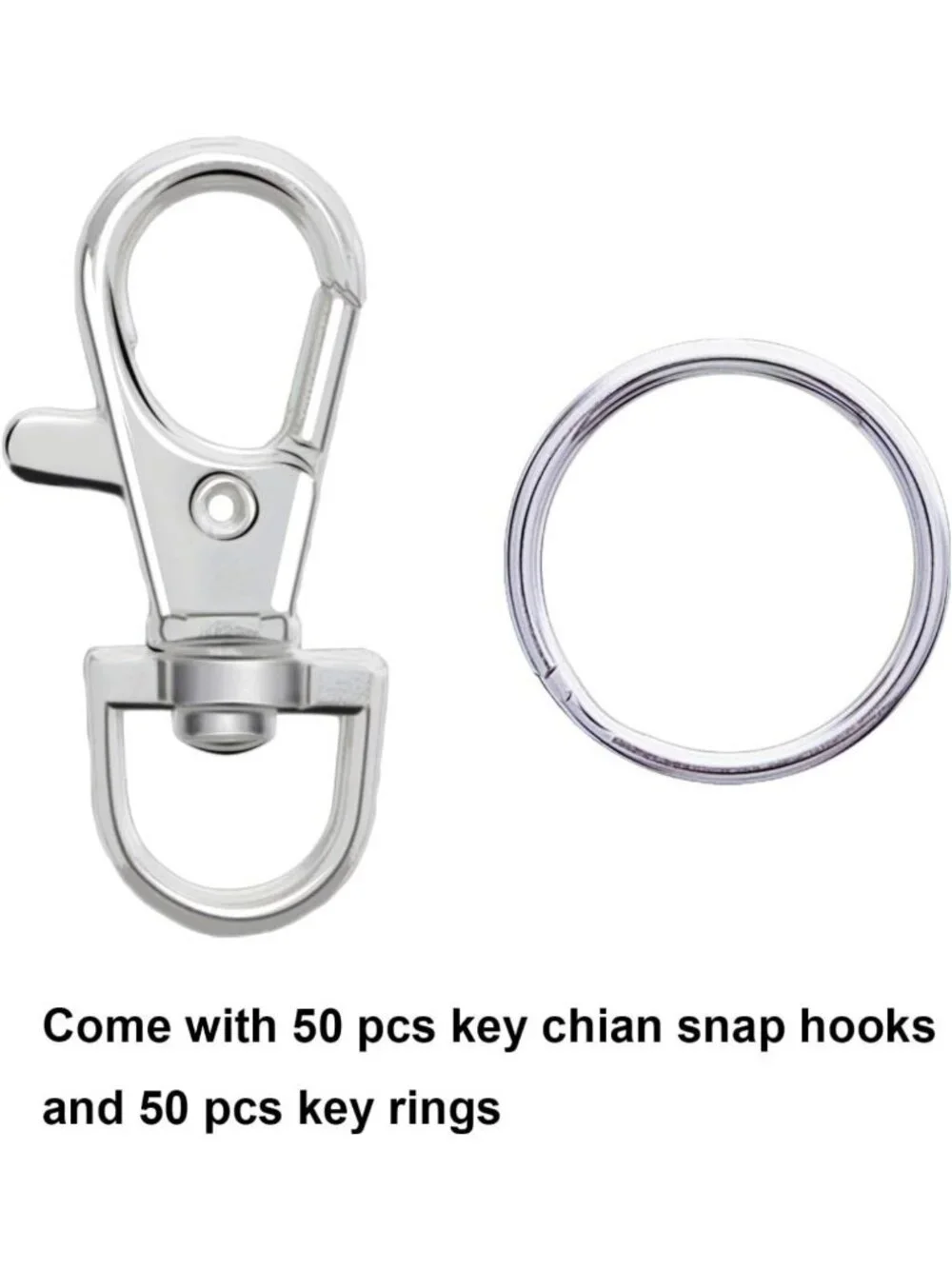 100 Metal Swivel Snap Hooks & Split Key Rings for Keychains - Durable